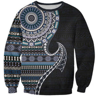 Fijian Masi Tribal Tattoos Art Pattern Sweatshirt Navy Color Half Style - Polynesian Pride