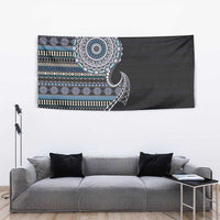 Fijian Masi Tribal Tattoos Art Pattern Tapestry Navy Color Half Style - Polynesian Pride