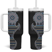 Fijian Masi Tribal Tattoos Art Pattern Tumbler With Handle Navy Color Half Style LT03 One Size: 40 oz Navy - Polynesian Pride