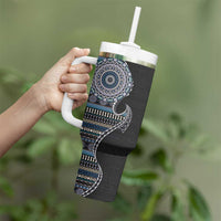 Fijian Masi Tribal Tattoos Art Pattern Tumbler With Handle Navy Color Half Style LT03 - Polynesian Pride