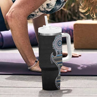 Fijian Masi Tribal Tattoos Art Pattern Tumbler With Handle Navy Color Half Style LT03 - Polynesian Pride
