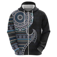 Fijian Masi Tribal Tattoos Art Pattern Zip Hoodie Navy Color Half Style - Polynesian Pride