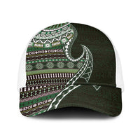 Fijian Masi Tribal Tattoos Art Pattern Baseball Net Cap Green Color Half Style LT03 One Size White Green - Polynesian Pride