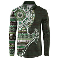 Fijian Masi Tribal Tattoos Art Pattern Button Sweatshirt Green Color Half Style - Polynesian Pride