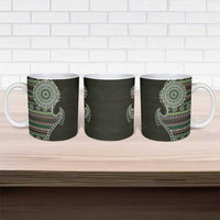 Fijian Masi Tribal Tattoos Art Pattern Ceramic Mug Green Color Half Style - Polynesian Pride