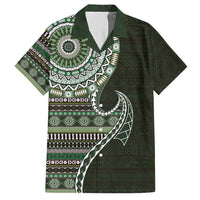 Fijian Masi Tribal Tattoos Art Pattern Hawaiian Shirt Green Color Half Style - Polynesian Pride