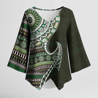Fijian Masi Tribal Tattoos Art Pattern Kimono Sleeve Blouse Green Color Half Style - Polynesian Pride