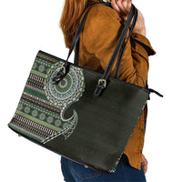 Fijian Masi Tribal Tattoos Art Pattern Leather Tote Bag Green Color Half Style - Polynesian Pride