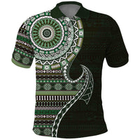 Fijian Masi Tribal Tattoos Art Pattern Polo Shirt Green Color Half Style - Polynesian Pride