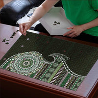 Fijian Masi Tribal Tattoos Art Pattern Puzzle Green Color Half Style - Polynesian Pride