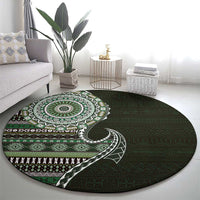 Fijian Masi Tribal Tattoos Art Pattern Round Carpet Green Color Half Style - Polynesian Pride
