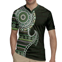 Fijian Masi Tribal Tattoos Art Pattern Rugby Jersey Green Color Half Style - Polynesian Pride