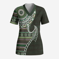 Fijian Masi Tribal Tattoos Art Pattern Scrub Top Green Color Half Style - Polynesian Pride