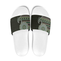 Fijian Masi Tribal Tattoos Art Pattern Slide Sandals Green Color Half Style - Polynesian Pride