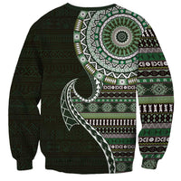 Fijian Masi Tribal Tattoos Art Pattern Sweatshirt Green Color Half Style - Polynesian Pride