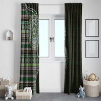 Fijian Masi Tribal Tattoos Art Pattern Window Curtain Green Color Half Style - Polynesian Pride