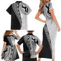 Fijian Masi Tattoos Family Matching Short Sleeve Bodycon Dress and Hawaiian Shirt with Tapa Tribal Pattern - Polynesian Pride