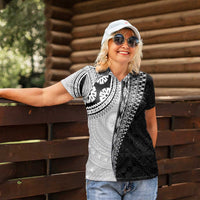 Fijian Masi Tattoos Women Polo Shirt with Tapa Tribal Pattern - Polynesian Pride