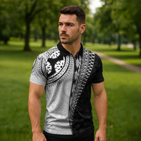 Fijian Masi Tattoos Zipper Polo Shirt with Tapa Tribal Pattern - Polynesian Pride