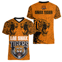PNG Lae Snax Tigers Rugby Women V Neck T Shirt The Tigers Head and PNG Bird Polynesian Tattoo LT03 - Polynesian Pride