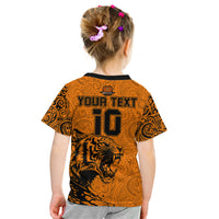 Custom PNG Lae Snax Tigers Rugby Kid T Shirt The Tigers Head and PNG Bird Polynesian Tattoo LT03 - Polynesian Pride