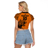 Custom PNG Lae Snax Tigers Rugby Raglan Cropped T Shirt The Tigers Head and PNG Bird Polynesian Tattoo LT03 - Polynesian Pride