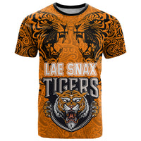Custom PNG Lae Snax Tigers Rugby T Shirt The Tigers Head and PNG Bird Polynesian Tattoo LT03 Orange - Polynesian Pride