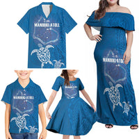 Cook Islands Manihiki Atoll Family Matching Off Shoulder Maxi Dress and Hawaiian Shirt Maori Turtle and Polynesian Pattern LT03 - Polynesian Pride