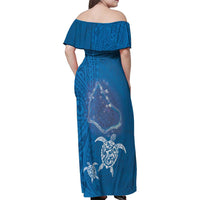 Cook Islands Manihiki Atoll Family Matching Off Shoulder Maxi Dress and Hawaiian Shirt Maori Turtle and Polynesian Pattern LT03 - Polynesian Pride