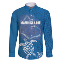 Cook Islands Manihiki Atoll Family Matching Puletasi and Hawaiian Shirt Maori Turtle and Polynesian Pattern LT03 Dad's Shirt - Long Sleeve Blue - Polynesian Pride