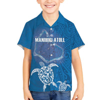 Cook Islands Manihiki Atoll Family Matching Puletasi and Hawaiian Shirt Maori Turtle and Polynesian Pattern LT03 Son's Shirt Blue - Polynesian Pride