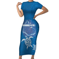 Cook Islands Manihiki Atoll Short Sleeve Bodycon Dress Maori Turtle and Polynesian Pattern