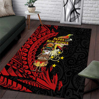 Papua New Guinea Christmas Area Rug Funny Melanesian Santa with Bird-of-paradise Tribal Style LT03 Black - Polynesian Pride