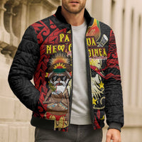 Papua New Guinea Christmas Bomber Puffer Jacket Funny Melanesian Santa with Bird-of-paradise Tribal Style - Polynesian Pride