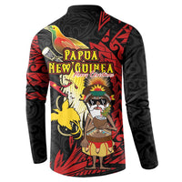 Papua New Guinea Christmas Button Sweatshirt Funny Melanesian Santa with Bird-of-paradise Tribal Style - Polynesian Pride