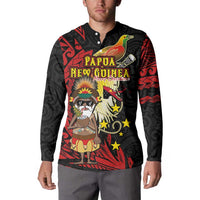 Papua New Guinea Christmas Button Sweatshirt Funny Melanesian Santa with Bird-of-paradise Tribal Style - Polynesian Pride