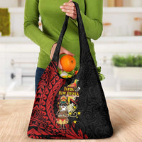 Papua New Guinea Christmas Grocery Bag Funny Melanesian Santa with Bird-of-paradise Tribal Style - Polynesian Pride