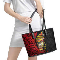 Papua New Guinea Christmas Leather Tote Bag Funny Melanesian Santa with Bird-of-paradise Tribal Style LT03 - Polynesian Pride