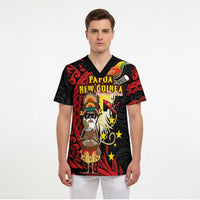 Papua New Guinea Christmas Scrub Top Funny Melanesian Santa with Bird-of-paradise Tribal Style - Polynesian Pride