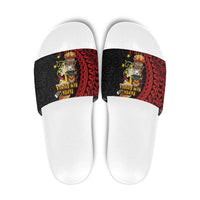 Papua New Guinea Christmas Slide Sandals Funny Melanesian Santa with Bird-of-paradise Tribal Style - Polynesian Pride