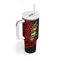 Papua New Guinea Christmas Tumbler With Handle Funny Melanesian Santa with Bird-of-paradise Tribal Style LT03 - Polynesian Pride