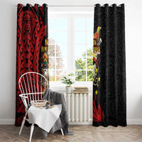 Papua New Guinea Christmas Window Curtain Funny Melanesian Santa with Bird-of-paradise Tribal Style - Polynesian Pride