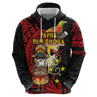 Papua New Guinea Christmas Zip Hoodie Funny Melanesian Santa with Bird-of-paradise Tribal Style - Polynesian Pride