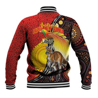 Australia and Papua New Guinea Together Baseball Jacket Bird-of-paradise and Kangaroo with Oro Tapa and Aboriginal Art Motifs - Polynesian Pride
