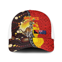 Australia and Papua New Guinea Together Baseball Net Cap Bird-of-paradise and Kangaroo with Oro Tapa and Aboriginal Art Motifs - Polynesian Pride
