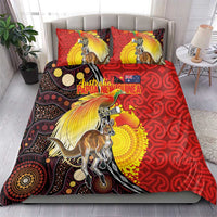 Australia and Papua New Guinea Together Bedding Set Bird-of-paradise and Kangaroo with Oro Tapa and Aboriginal Art Motifs - Polynesian Pride