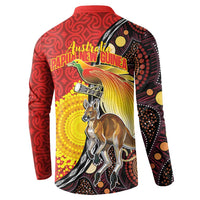 Australia and Papua New Guinea Together Button Sweatshirt Bird-of-paradise and Kangaroo with Oro Tapa and Aboriginal Art Motifs - Polynesian Pride