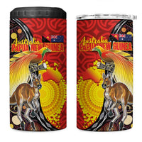 Australia and Papua New Guinea Together 4 in 1 Can Cooler Tumbler Bird-of-paradise and Kangaroo with Oro Tapa and Aboriginal Art Motifs - Polynesian Pride
