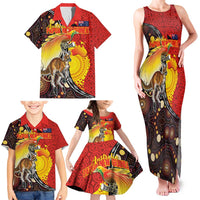 Australia and Papua New Guinea Together Family Matching Tank Maxi Dress and Hawaiian Shirt Bird-of-paradise and Kangaroo with Oro Tapa and Aboriginal Art Motifs - Polynesian Pride