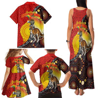 Australia and Papua New Guinea Together Family Matching Tank Maxi Dress and Hawaiian Shirt Bird-of-paradise and Kangaroo with Oro Tapa and Aboriginal Art Motifs - Polynesian Pride